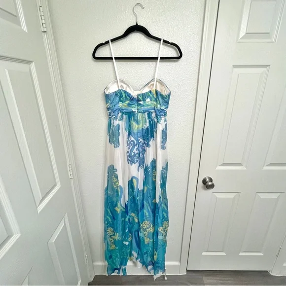 Caché Size 8 Blue Green Paisley Chiffon Maxi Dress Resort Evening Event Prom - Picture 4 of 11
